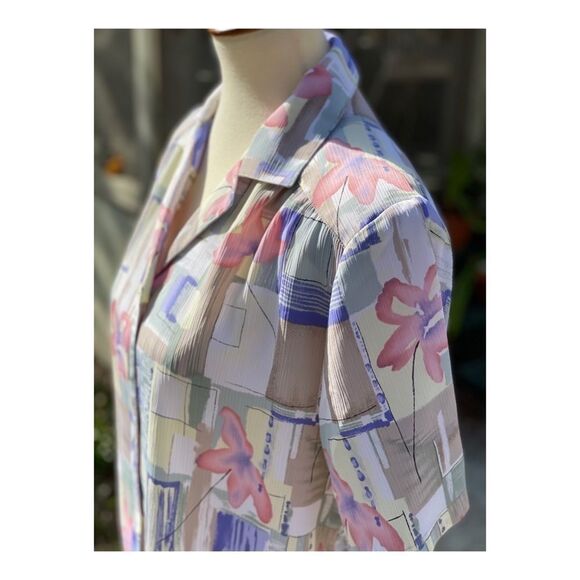 Vintage 80s Kawaii Button Up Blouse Pastel Boxy Sz 10 - Picture 4 of 6